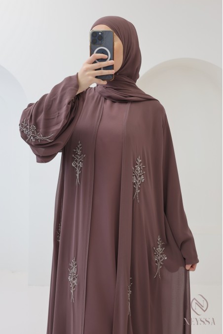 Abaya Dubaï kimono de luxe pour femme motif floral
