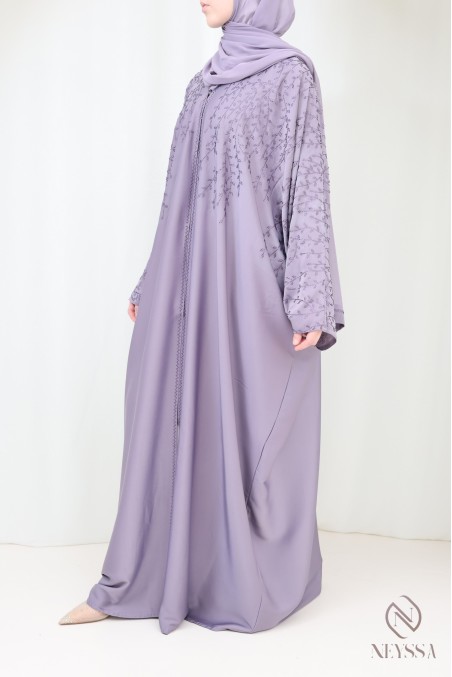 Abaya Dubai luxury butterfly-cut kimono in mauve with rhinestones