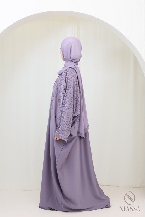 Abaya Dubai luxury butterfly-cut kimono in mauve with rhinestones