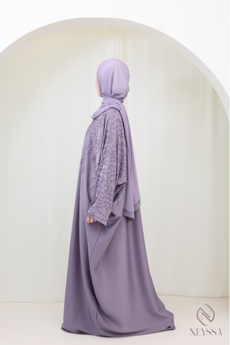 Abaya Dubai luxury butterfly-cut kimono in mauve with rhinestones