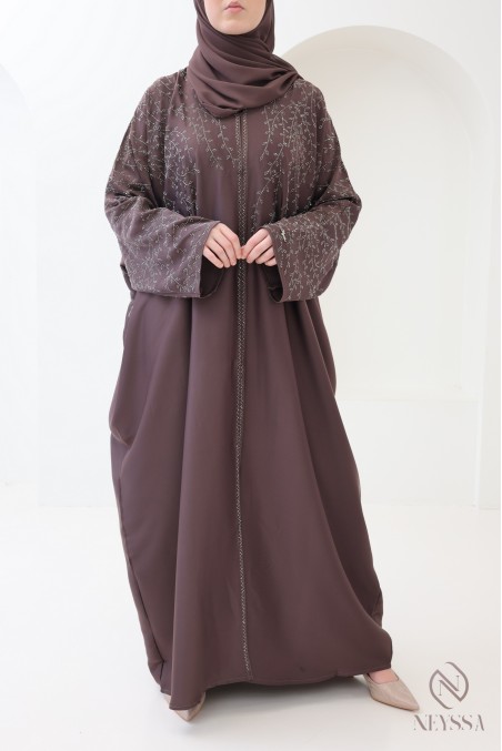Abaya Dubaï kimono browny chic pour femme hijabi pour l'aïd