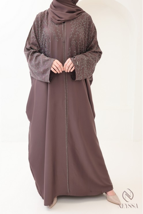 Abaya Dubaï kimono browny chic pour femme hijabi pour l'aïd