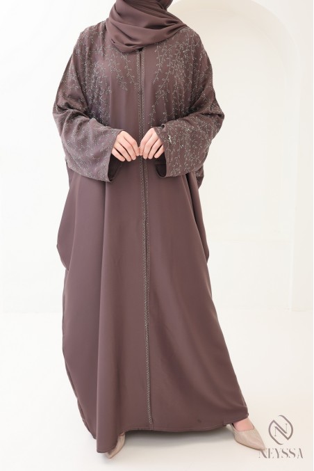 Abaya Dubaï kimono browny chic pour femme hijabi pour l'aïd