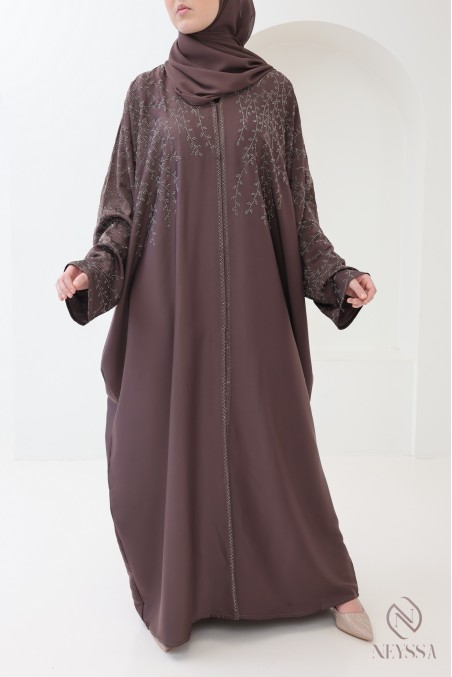 Abaya Dubaï kimono browny chic pour femme hijabi pour l'aïd