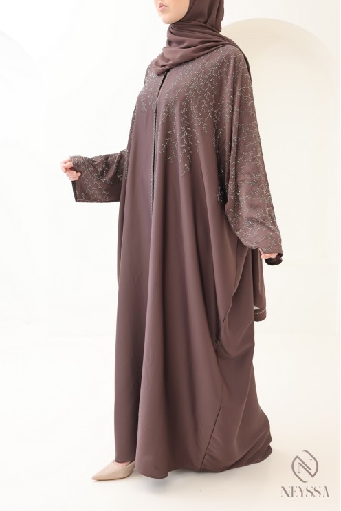 Abaya Dubaï kimono browny chic pour femme hijabi pour l'aïd