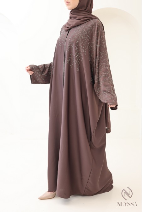 Abaya Dubaï kimono browny chic pour femme hijabi pour l'aïd