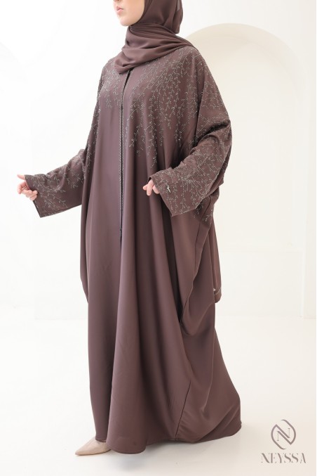 Abaya Dubaï kimono browny chic pour femme hijabi pour l'aïd
