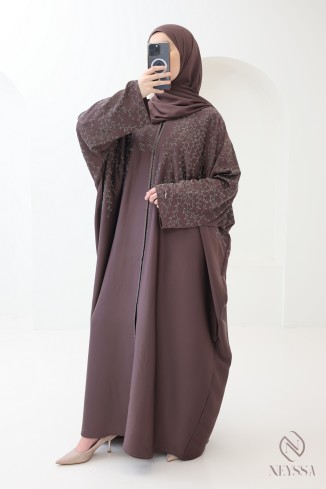Abaya Dubaï kimono browny chic pour femme hijabi pour l'aïd