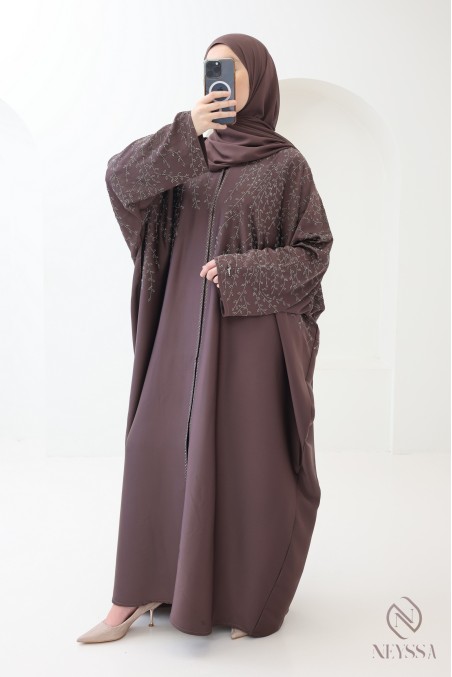 Abaya Dubaï kimono browny chic pour femme hijabi pour l'aïd