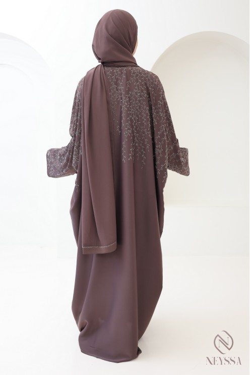 Abaya Dubaï kimono browny chic pour femme hijabi pour l'aïd