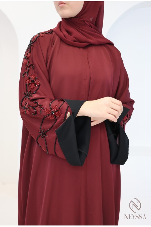 Abaya Dubaï luxe kimono avec broderies de perles femme hijabi