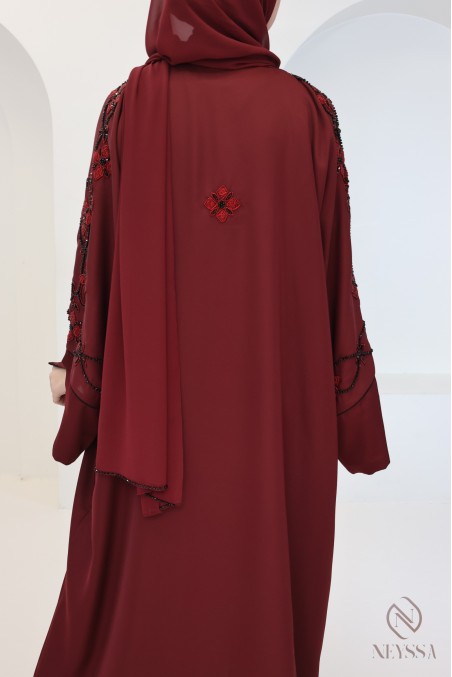 Abaya Dubaï luxe kimono avec broderies de perles femme hijabi
