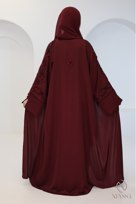 Abaya Dubaï luxe kimono avec broderies de perles femme hijabi