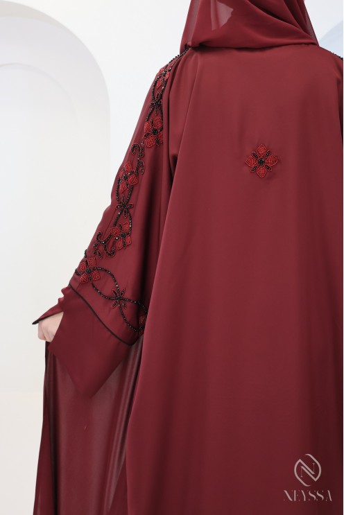 Luxury Dubai kimono abaya with pearl embroidery for hijabi women