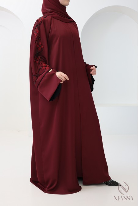 Abaya Dubaï luxe kimono avec broderies de perles femme hijabi