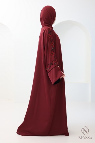 Abaya Dubaï luxe kimono avec broderies de perles femme hijabi 2