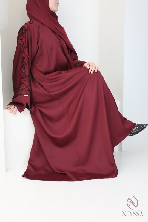 Abaya Dubaï luxe kimono avec broderies de perles femme hijabi