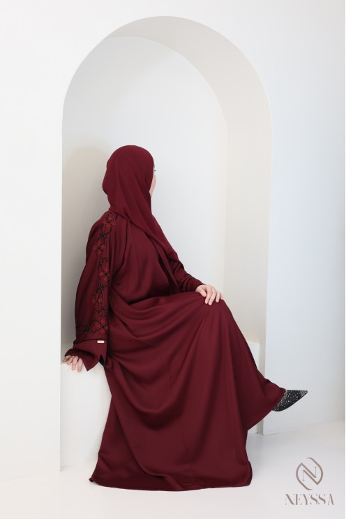 Luxury Dubai kimono abaya with pearl embroidery for hijabi women