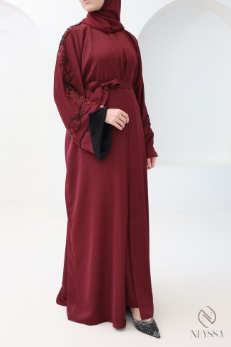Luxury Dubai kimono abaya with pearl embroidery for hijabi women
