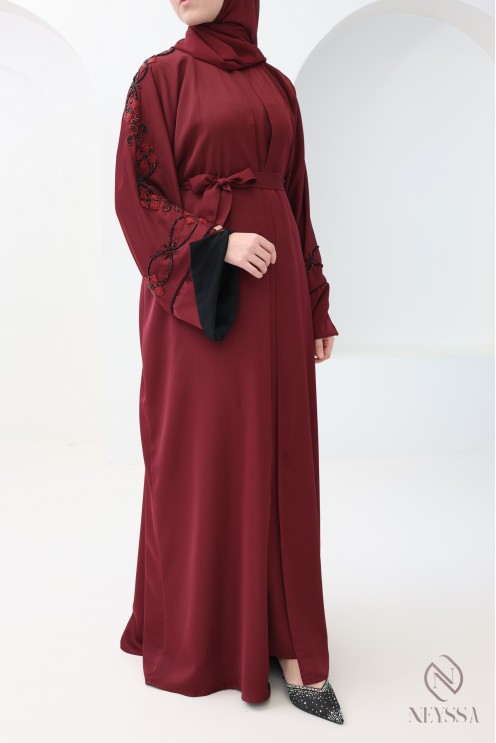 Abaya Dubaï luxe kimono avec broderies de perles femme hijabi