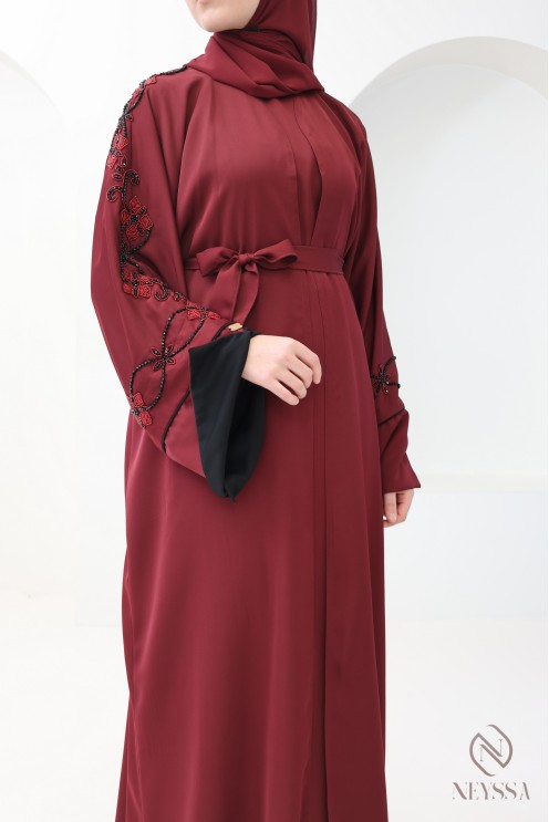 Luxury Dubai kimono abaya with pearl embroidery for hijabi women