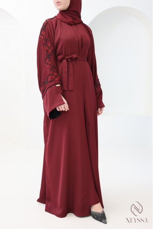 Abaya Dubaï luxe kimono avec broderies de perles femme hijabi