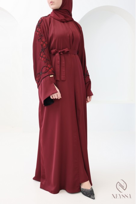 Luxury Dubai kimono abaya with pearl embroidery for hijabi women