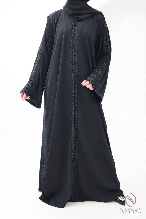 Dubai kimono abaya for women with braided embroidery for hijabi women