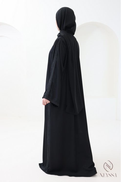 Abaya Dubaï kimono femme broderie tressée pour femme hijabi