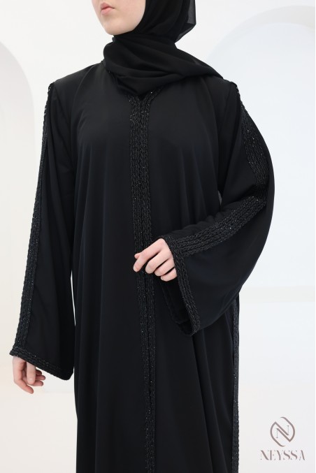 Abaya Dubaï kimono femme broderie tressée pour femme hijabi