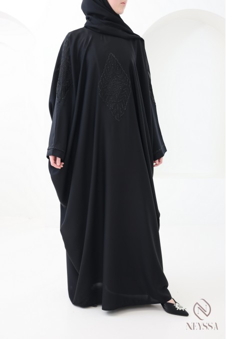 Abaya Dubai mit Schmetterlingsstickerei und schwarzen Strasssteinen