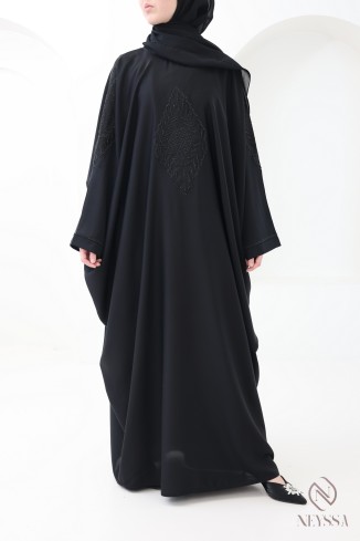 Dubai Abaya with butterfly embroidery and black rhinestones for Eid