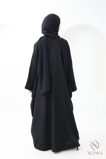 Dubai Abaya with butterfly embroidery and black rhinestones for Eid