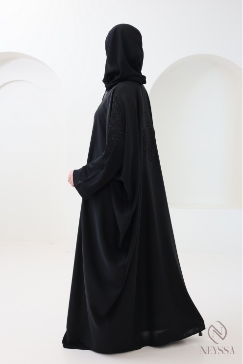 Abaya Dubai mit Schmetterlingsstickerei und schwarzen Strasssteinen