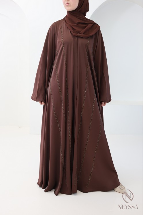 Abaya Dubaï luxe, coupe évasée, manches longues pour femme hijabi