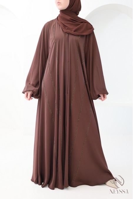 Abaya Dubaï luxe, coupe évasée, manches longues pour femme hijabi