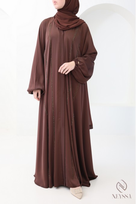 Abaya Dubaï luxe, coupe évasée, manches longues pour femme hijabi