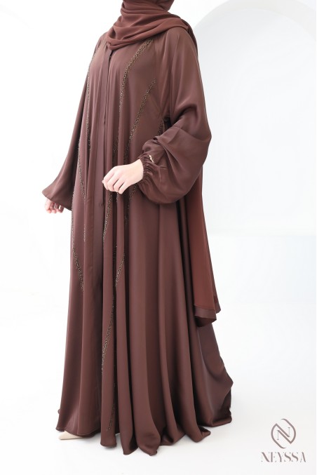 Abaya Dubaï luxe, coupe évasée, manches longues pour femme hijabi