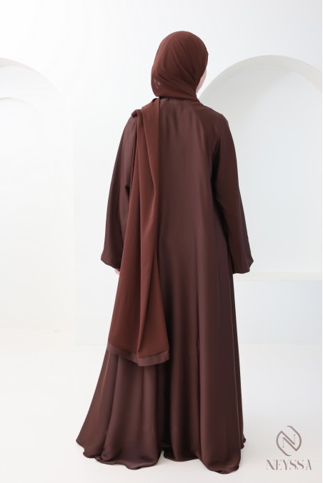 Abaya Dubaï luxe, coupe évasée, manches longues pour femme hijabi