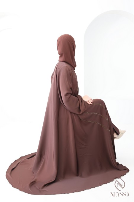 Abaya Dubaï luxe, coupe évasée, manches longues pour femme hijabi