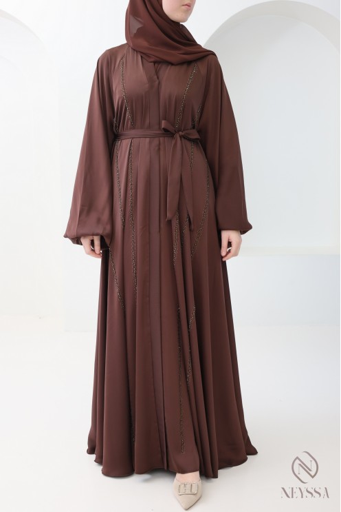 Abaya Dubaï luxe, coupe évasée, manches longues pour femme hijabi
