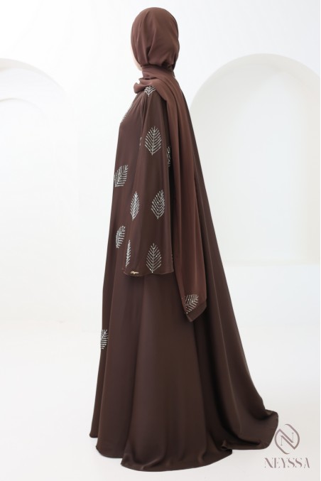 Abaya Dubai kimono avec strass,  idée tenue modeste pour l'Aïd