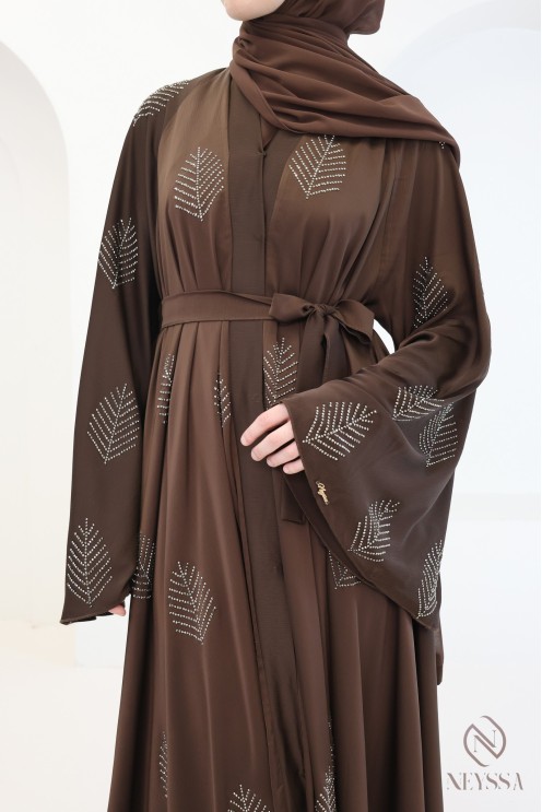 Dubai kimono abaya with rhinestones, a modest outfit idea for Eid