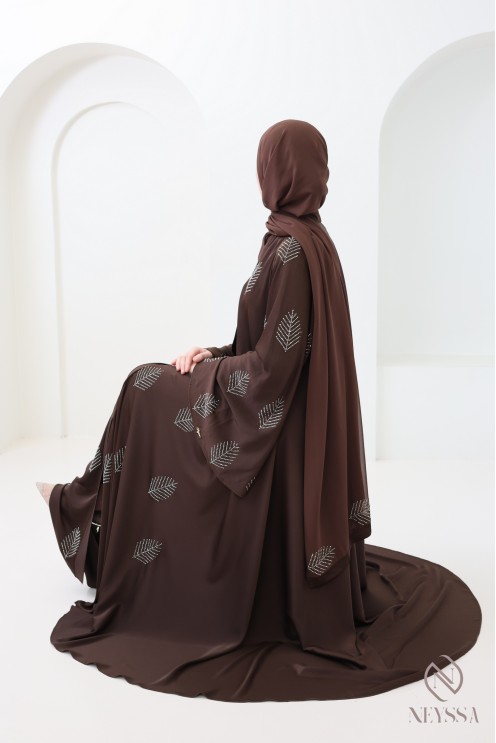 Abaya Dubai kimono avec strass,  idée tenue modeste pour l'Aïd