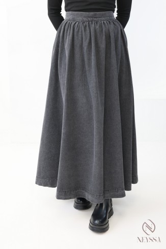 Langer, weiter Jeansrock ohne Schlitz aus 100 % Baumwolle für Damen