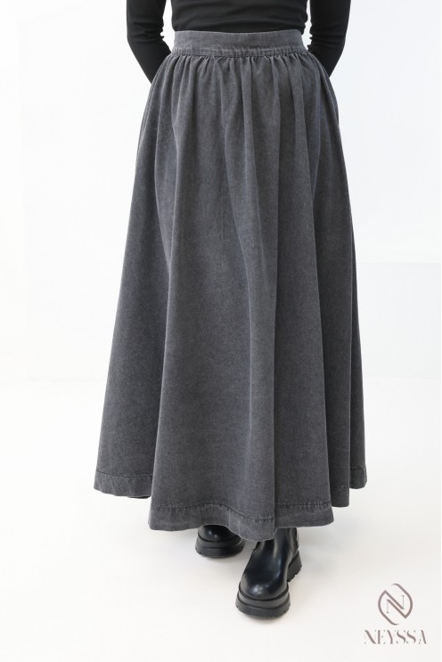 Langer, weiter Jeansrock ohne Schlitz aus 100 % Baumwolle für Damen