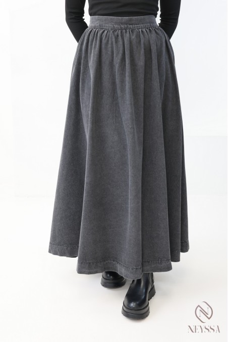 jupe longue ample en jean sans fentes 100% coton femme