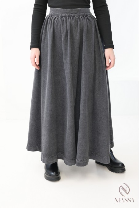 Langer, weiter Jeansrock ohne Schlitz aus 100 % Baumwolle für Damen