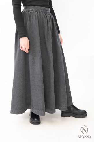 Women's loose-fitting long denim skirt without slits, 100% cotton 2