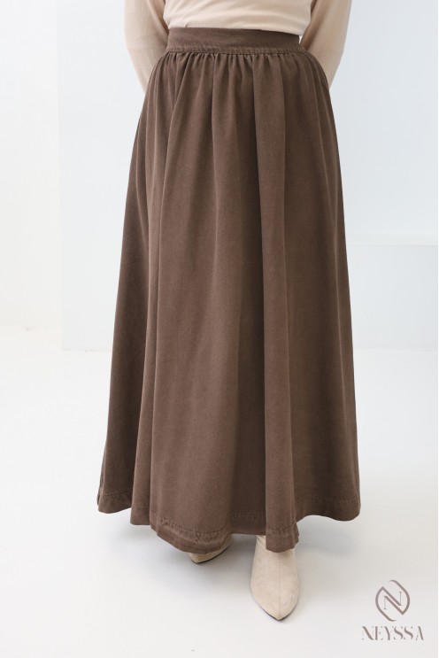 Langer brauner Jeansrock ohne Schlitze aus Baumwolle